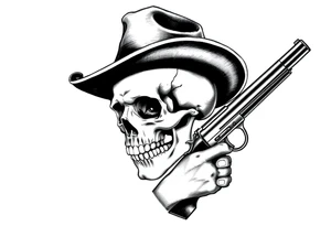 a skull with cowboy-hat and agun in his hand tattoo idea