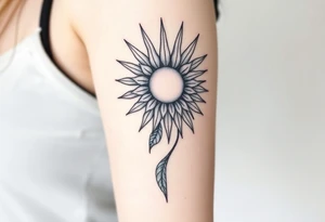 Shining Mystical sun with long  leaning sunflower sun tattoo idea