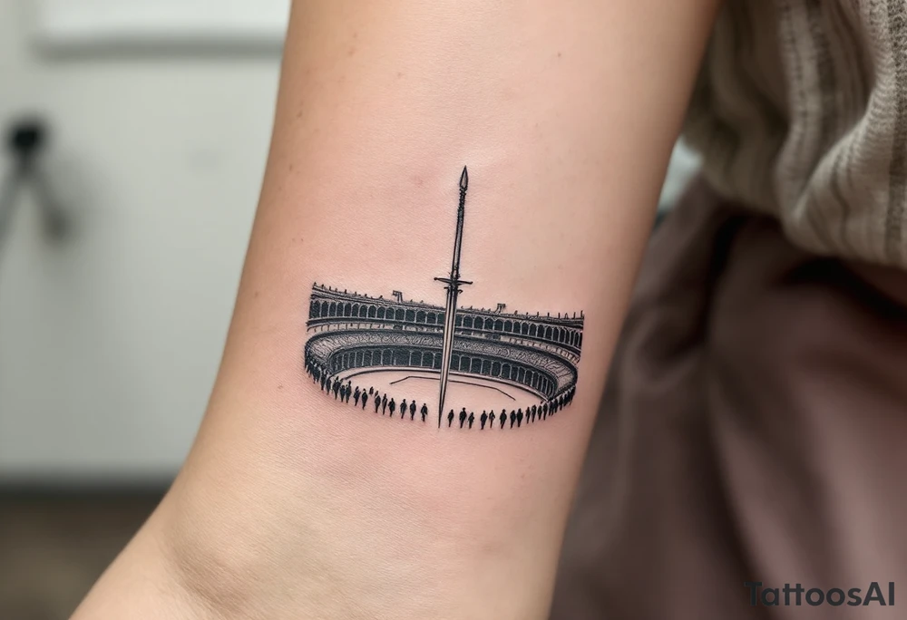 roman gladiator view bach fight sword arena tattoo idea