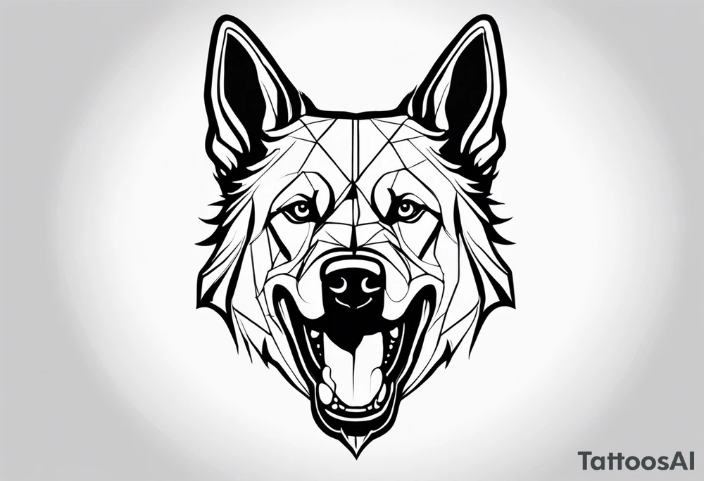 Create aggressive, vicious dog, with some blood coming out of his mouth and saliva. Make it a drawing and use the image of reference. I am going to add. I want HIM TO BE ANGRY WITH RED EYES use VICIOUS German shepherd tattoo idea