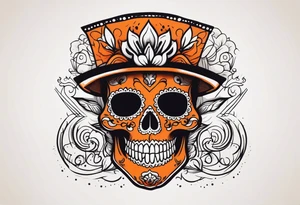 Mexican skull with smoke coming out of the bottom orange and black tattoo idea