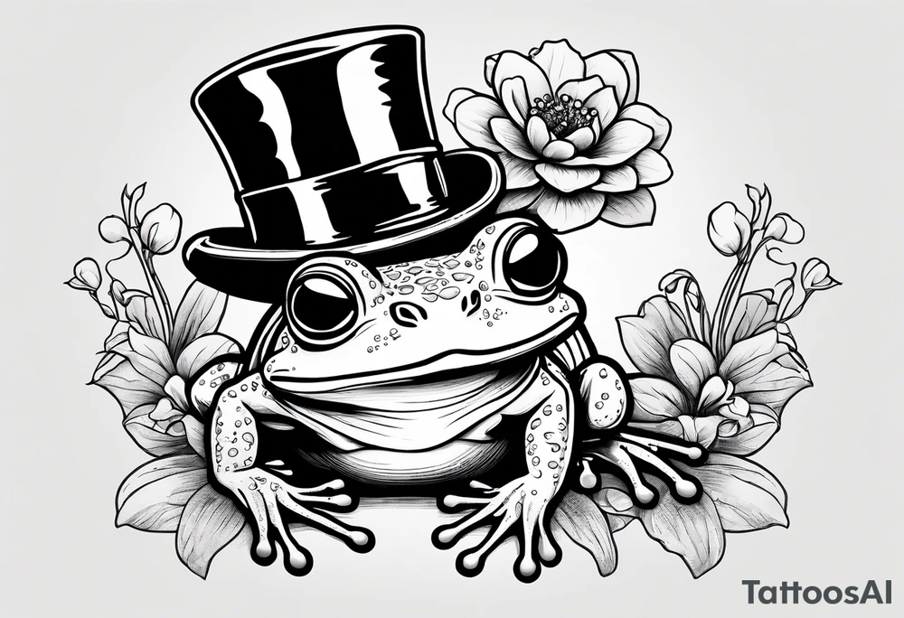 Cute Frog wearing top hat and a suit standing on its Back legs while holding flowers tattoo idea Cute Frog wearing top hat and a suit standing on its Back legs while holding flowers tattoo idea