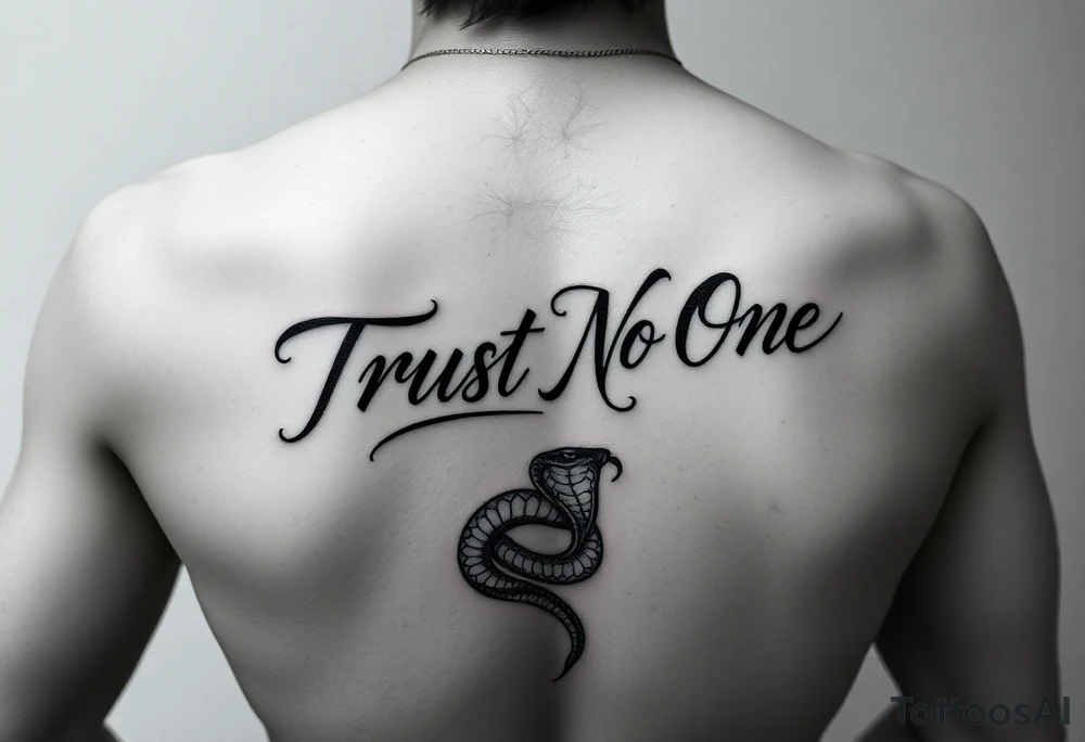 Trust No One in calligraphy writing
With a snake below it tattoo idea