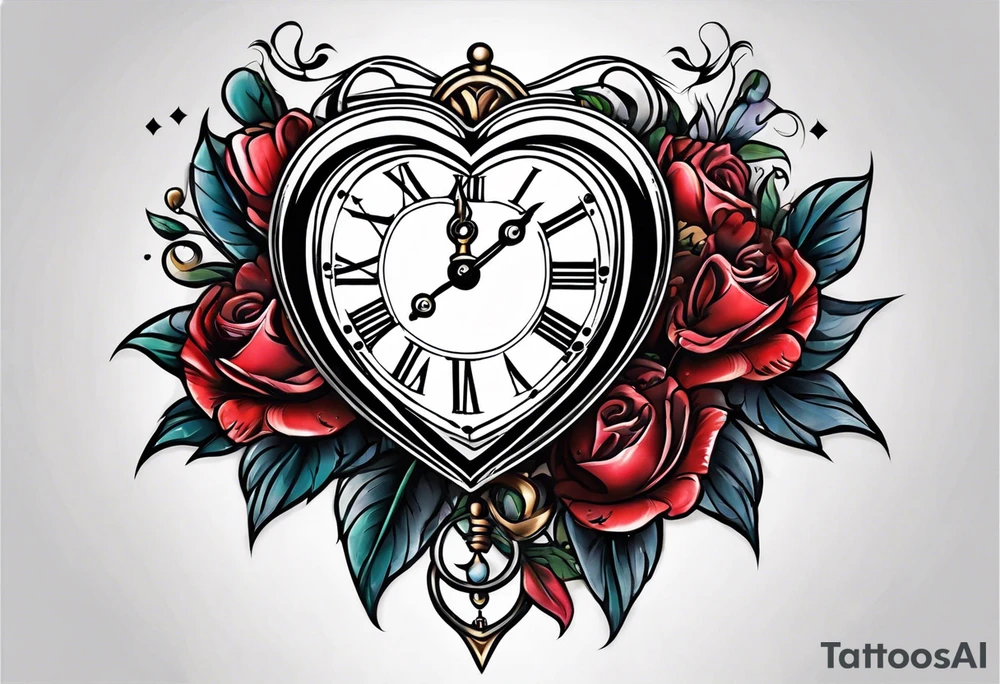 Heart with clock hands on 8 and 5 tattoo idea