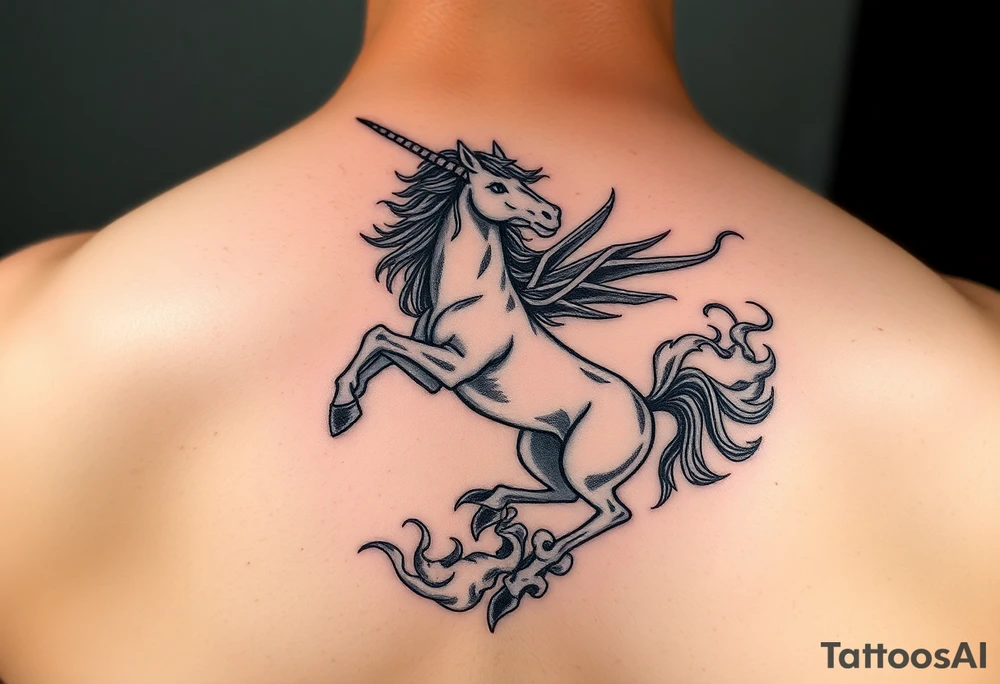Dark unicorn rising from smoke tattoo idea