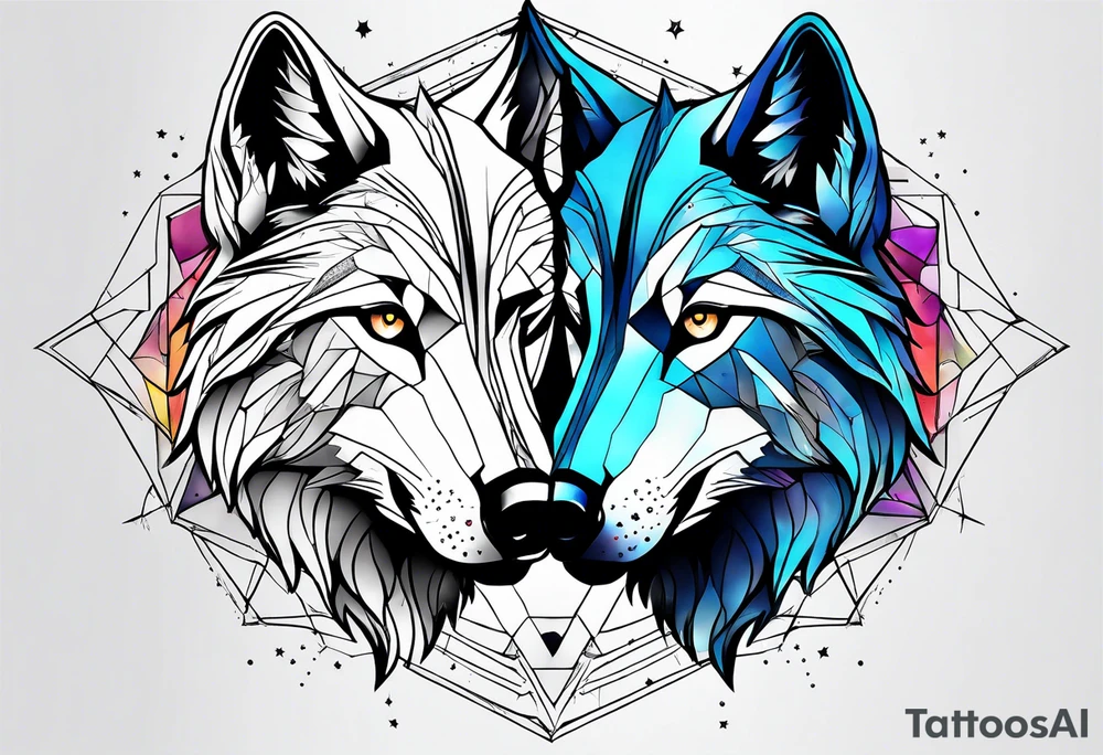 Constellation, two animal wolf, géométric tattoo idea