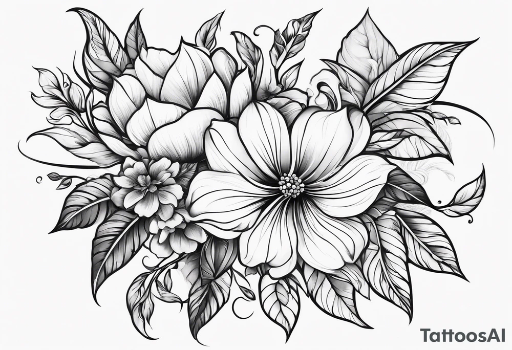 Curved floral leaves tattoo idea