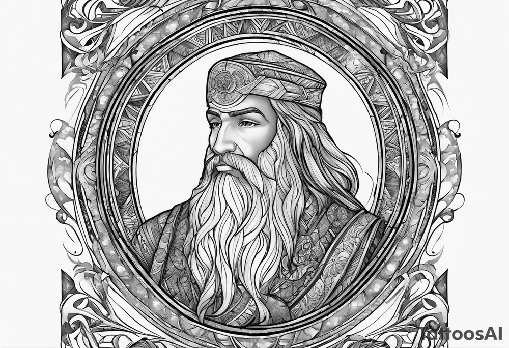 Jehovah looking out at the marvels of his creation from the atoms to the galaxy and celestial beings. With grey wash and a fantasy theme. Jehovah has to be a character who is so majestic, charismatic, immensely powerful. There isnt a single thing he isnt capable of doing. Infinitely powerful tattoo idea