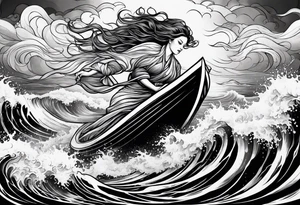 stormy sea waves, full-length woman in the middle of the storm tattoo idea