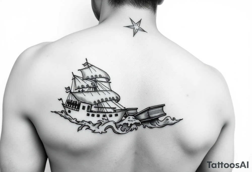A black and white tattoo that will go on side of the wrist. This is for someone who loves ocean, travel and books. Something unique. tattoo idea