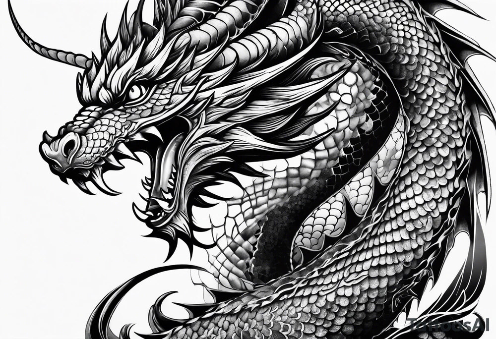 blackwork negative spage dragon sleeve tattoo idea