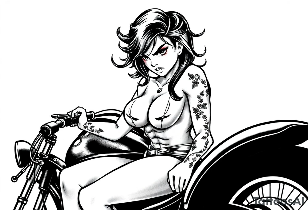 naked girl on motorcycle, slut, angry, leather tattoo idea