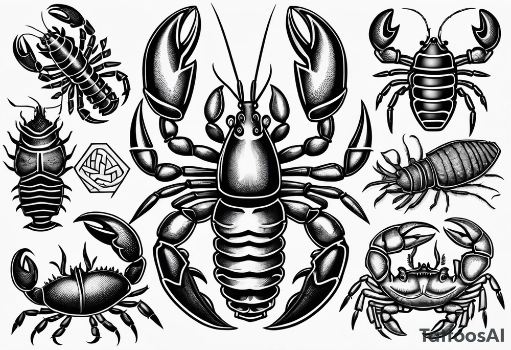 Variety of lobster style flash sheet tattoo idea