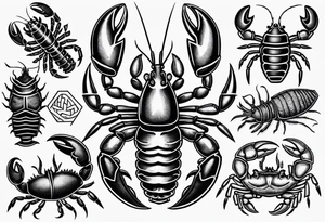 Variety of lobster style flash sheet tattoo idea