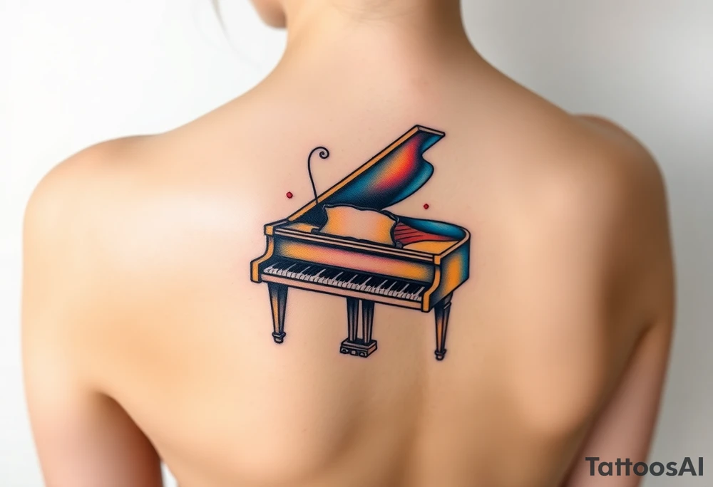 Colorful piano tattoo idea