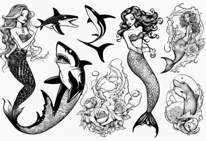 Mermaid entangled with shark tattoo idea