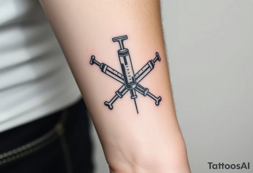 nurse syringe crossing like crossbones tattoo idea