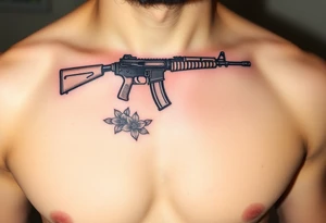 ak 47 black silhouette with floreal details tattoo idea