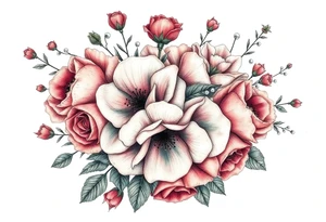 vintage bouquet of wild roses and meadow flowers with morning dew tattoo idea