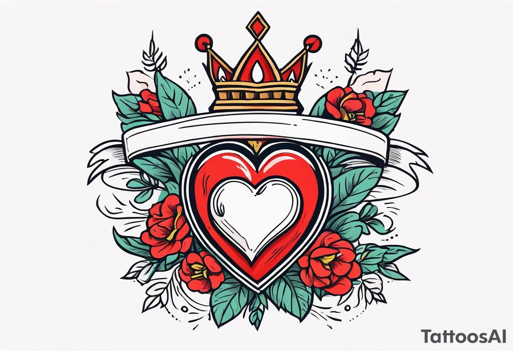 sacred heart vintage traditional tattoo simple sketch old school bold colors with banner christian
sympbol
flowers crown on top of heart tattoo idea