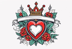 sacred heart vintage traditional tattoo simple sketch old school bold colors with banner christian
sympbol
flowers crown on top of heart tattoo idea