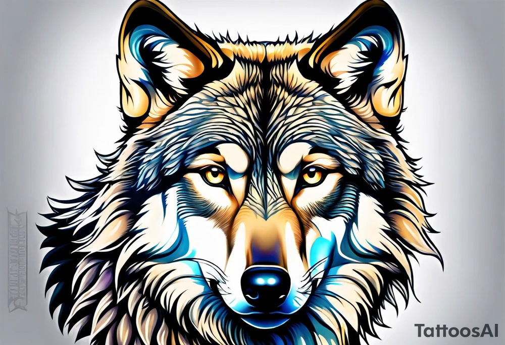 strong wolf gentle eyes tattoo idea