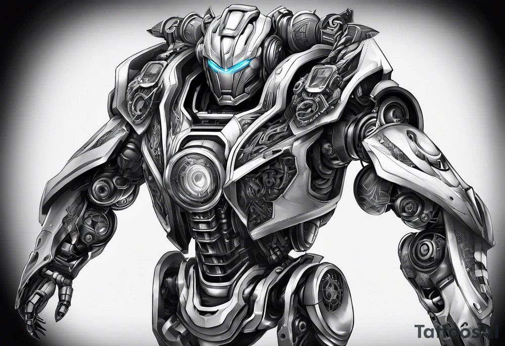 a robotic tattoo on the right arm tattoo idea