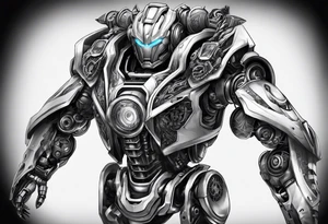 a robotic tattoo on the right arm tattoo idea