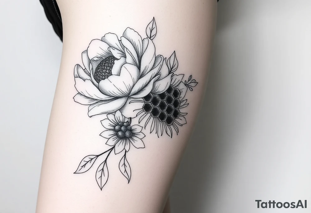 peonies and honey combs tattoo idea