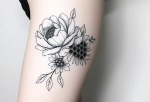 peonies and honey combs tattoo idea