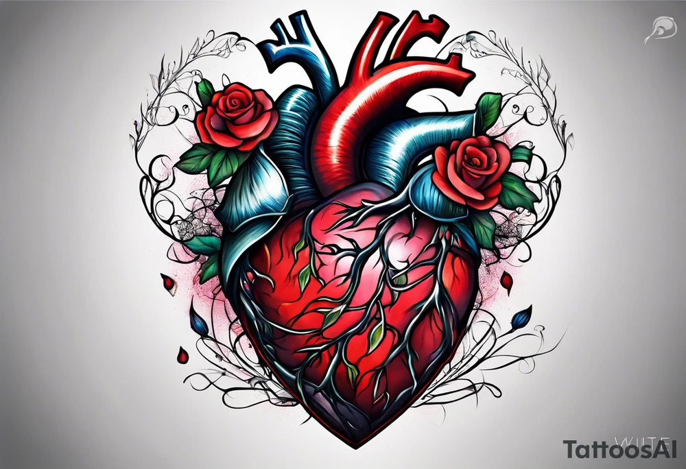 Anatomical Heart, bleeding, stitched, moth sitting on top of heart tattoo idea