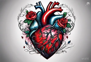 Anatomical Heart, bleeding, stitched, moth sitting on top of heart tattoo idea