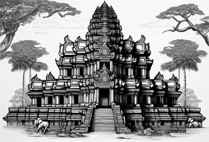 Cambodian, Angkor Wat temple. With 3 headed elephant laos. tattoo idea