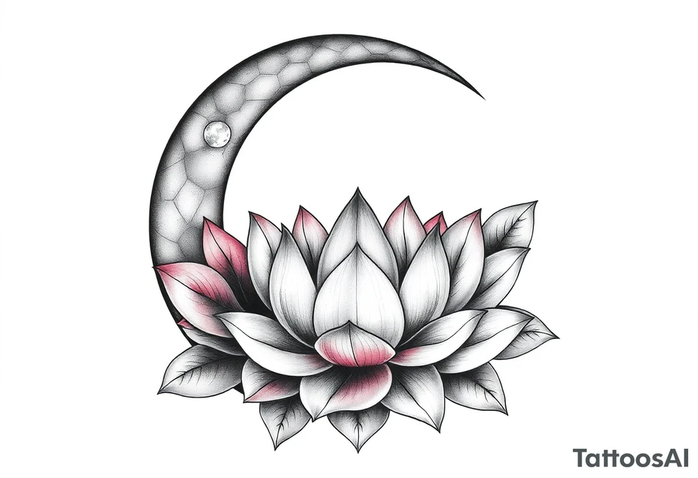 crescent floral moon with lotus flower tattoo idea