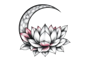 crescent floral moon with lotus flower tattoo idea