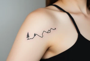 path developing zigzag and trees and mountains on on side and the other, up the arm tattoo idea