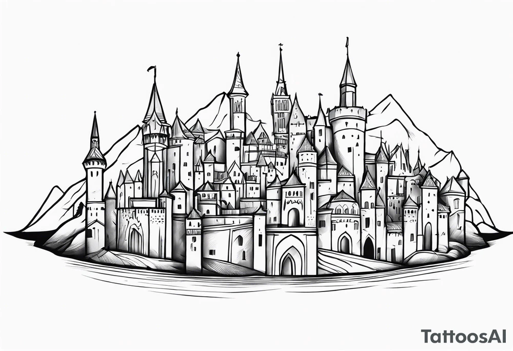 medieval tribal city tattoo idea