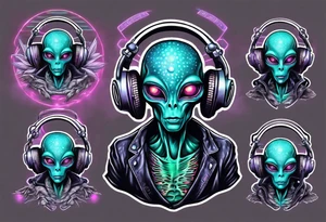 An alien DJ with a glowing pineal gland tattoo idea