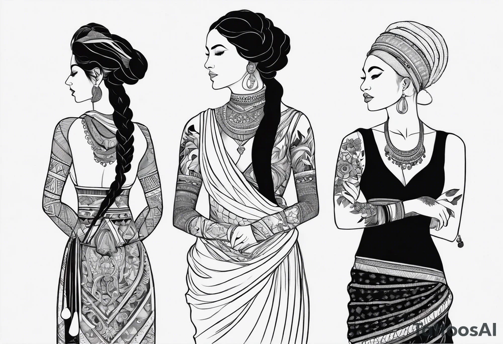 three women, side by side, young, old, middle-aged. women, weavers, godess of desteny. Moirens tattoo idea