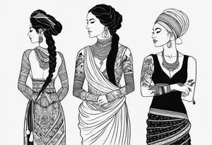 three women, side by side, young, old, middle-aged. women, weavers, godess of desteny. Moirens tattoo idea