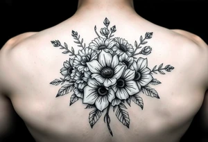 A bouquet of flowers for the months of January , February,  March, April,  May, June, August tattoo idea