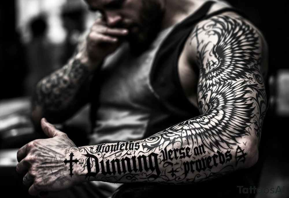 Dunning, proverbs verse,Romanian theme,cross,tribal patterns, bird wings tattoo idea