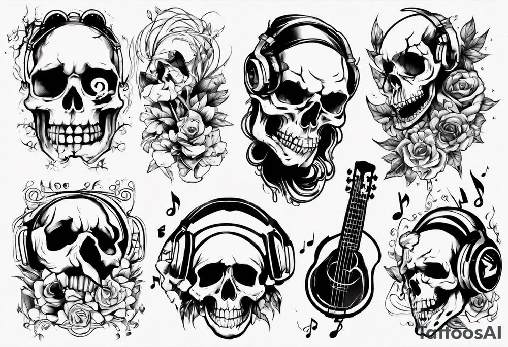 music no skull tattoo idea