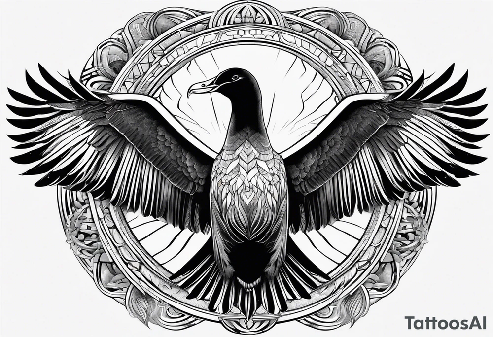 flying giant albatross symmetrical, circle background tattoo idea