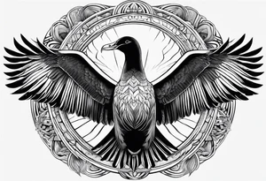 flying giant albatross symmetrical, circle background tattoo idea