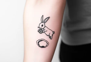 Rabbit with compass jumping down the rabbit hole. tattoo idea