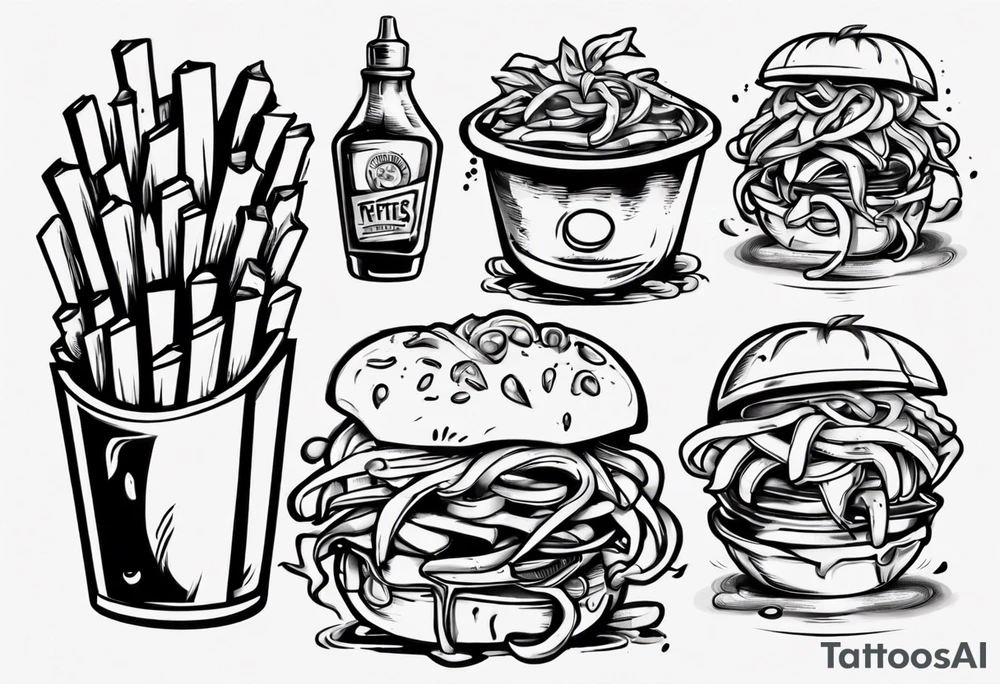 fries and tomato sauce tattoo idea