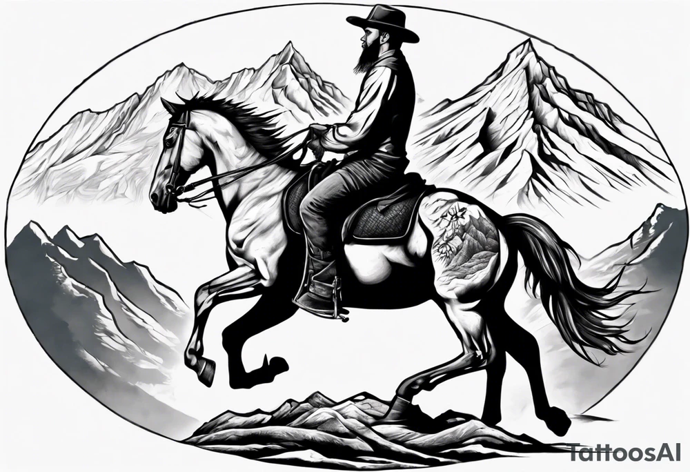 man on horse facing me, with mountain range behind him tattoo idea