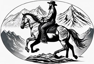 man on horse facing me, with mountain range behind him tattoo idea