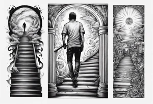 Man walking up stairs filled with light tattoo idea